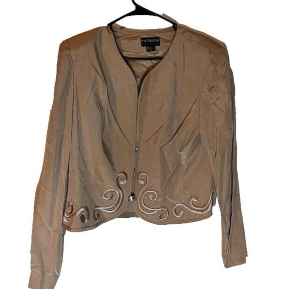 Patrick Evening Jacket 12 Beige 100% Silk Beaded Embroidered Short Formal Bolero - Picture 2 of 10